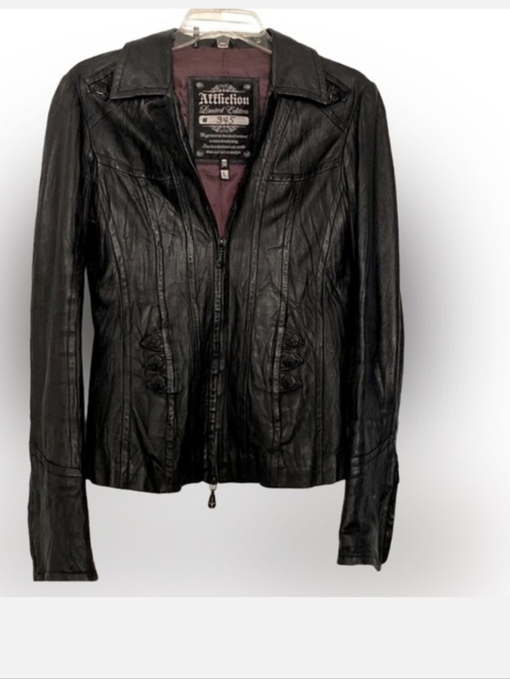 ISO XL Affliction Black Leather Zip-Front Women's Jacket Not For Sale